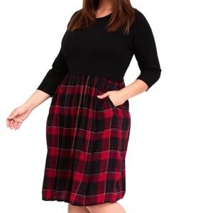 Plaid black and red dress.